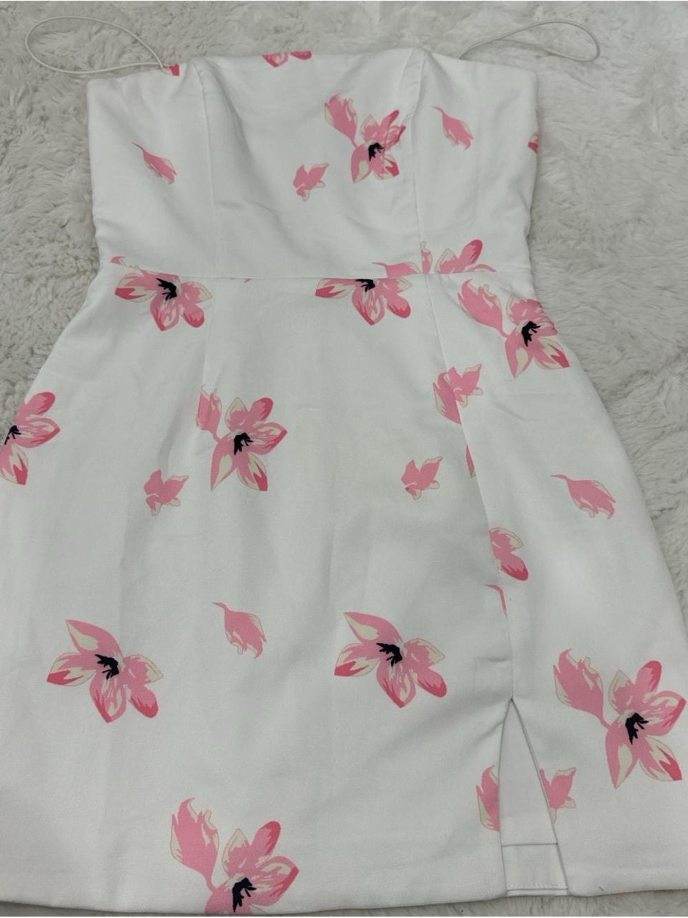 Hello Molly White Strapless Mini Dress with Pink Floral Print